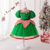 Kids' Christmas Bubble Sleeve Dress - Mesh Princess Skirt for Cosplay & Party Performance