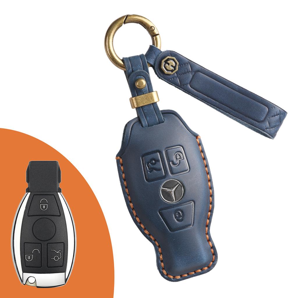 The Retro Key Cover Is Suitable for the Old Mercedes-Benz E300L C200L Pure Handmade Leather Key Protection Case Ring.