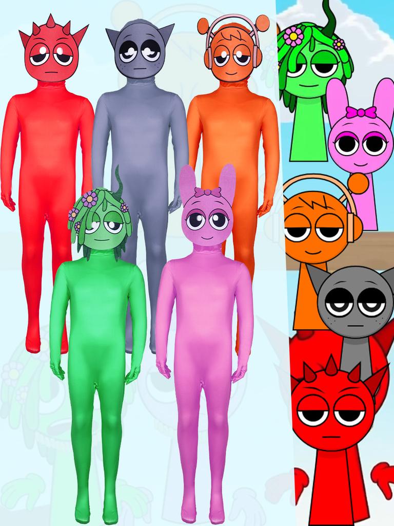 Sprunki Cosplay Costume Tight Fitting Jumpsuit Mask for Children Adults Game Peripheral Creative Suit