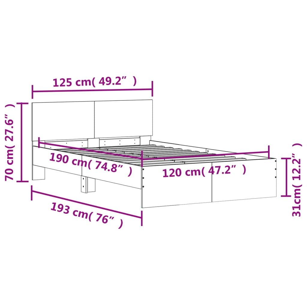 Bed Frame with Headboard Black 120x190 cm