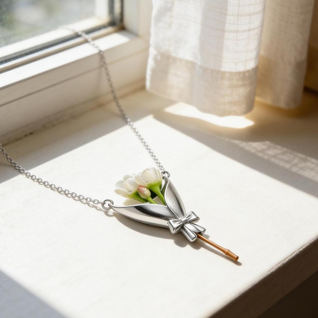 Necklace Flower Bouquet Holder Pendant Necklace for Women Girls Mom Girlfriend Vase Mothers Valentine's Day Gifts for Her
