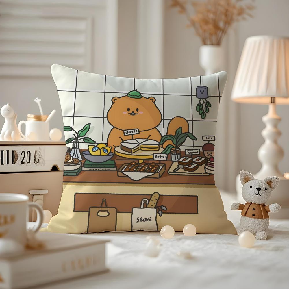 Cushion Cover Anti-dustmite Pillowcase Invisible Zipper Silky Short Plush Sofa Cushion Cover Cute Bear