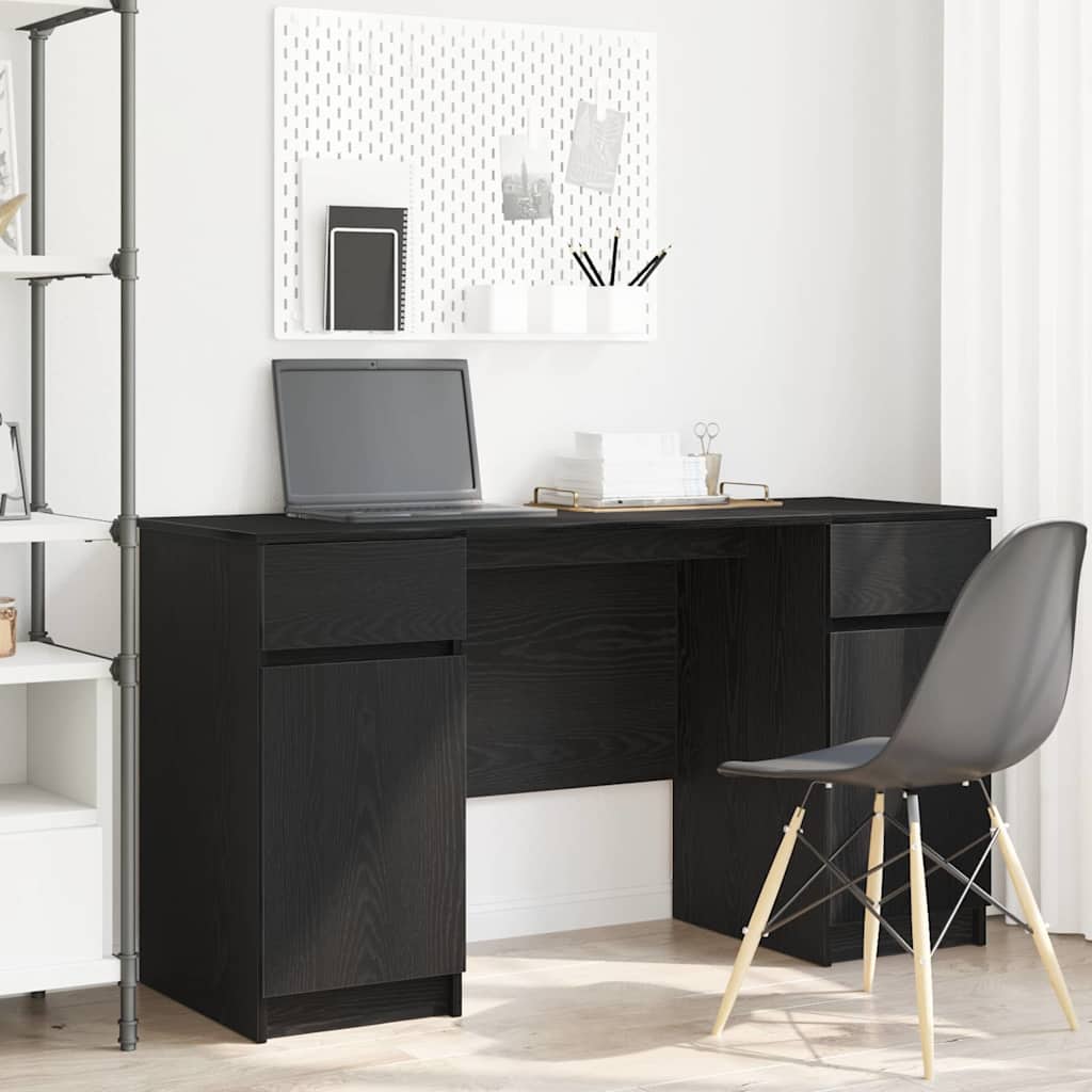 Desk with Shelf Black Oak Effect 140 X 49 X 76 Cm