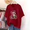 Short-sleeved T-shirt for Women, Large Size, Loose and Slimming, Printed V-neck Top