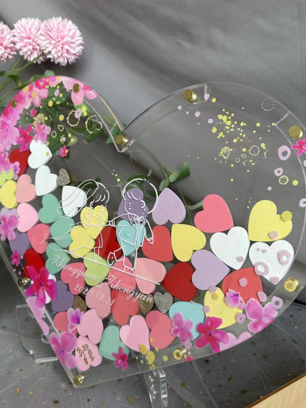 

Heart-Shaped Signature Frame for Wedding Guest Messages - Decorative Table Ornament 30x24cm holds 45 3cm hearts