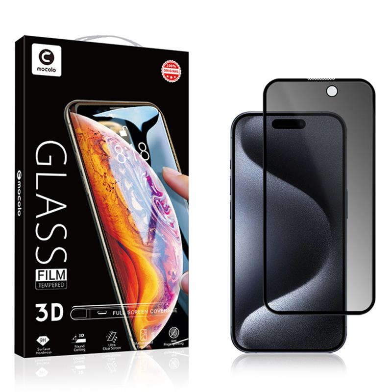 MOCOLO For iPhone 15 Pro Max Anti-Spy Tempered Glass Screen Film Full Glue 3D Arc Edge Screen Protector