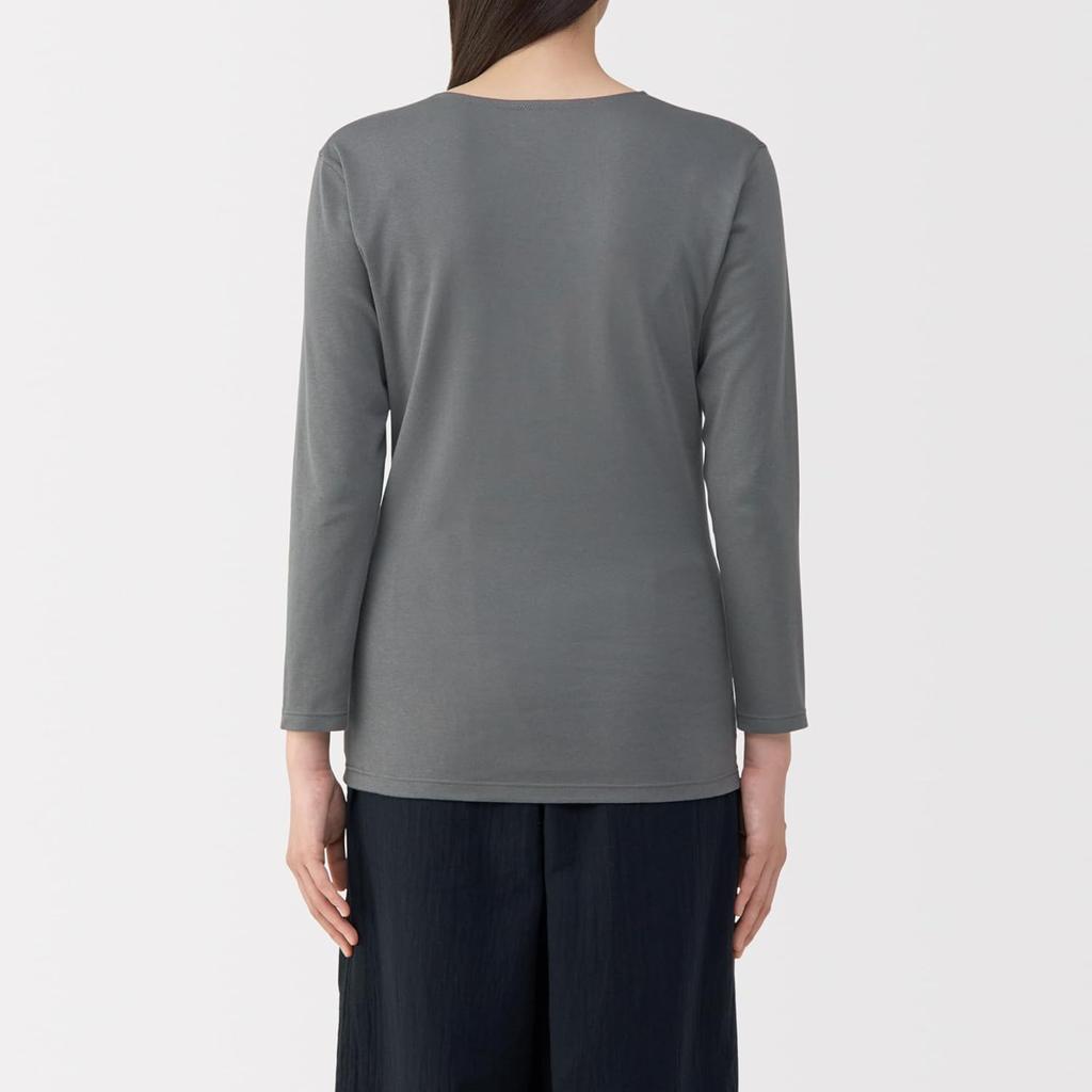 MUJI Warm Cotton Thick Sleeve FCD16A5A Medium Gray M Women's U-Neck 3/4 T-Shirt Women's