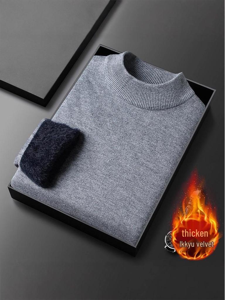 Men's 2025 Autumn/Winter Knitwear: Velvet-Lined, High Collar Sweater