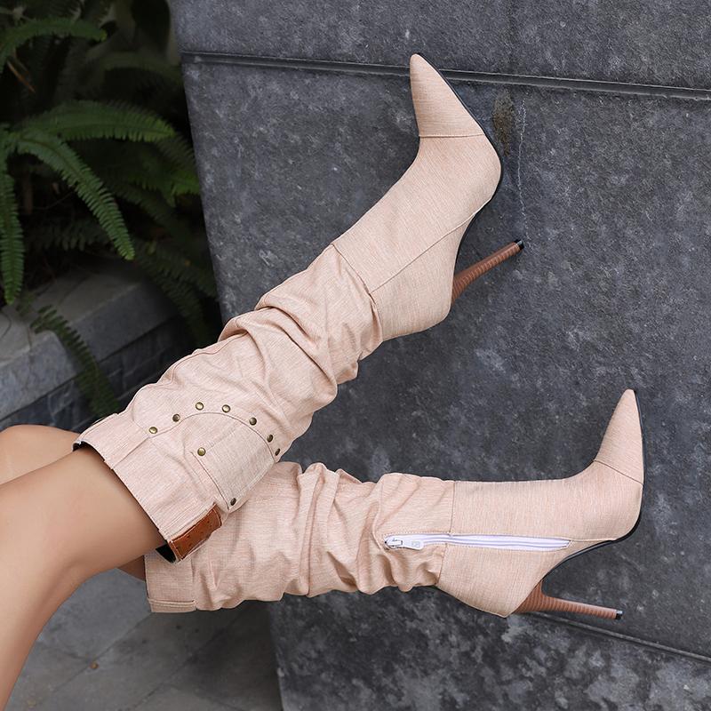 Women's High-heeled Boots Sexy European and American Style Pointed-toed Thin-heeled Large-size Cowboy Mid-boots