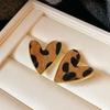 Fashion Vintage Sexy Leopard Print Love Heart Shaped Earrings for Women Maillard Design Simple Peach Heart Jewelry Birthday Gift