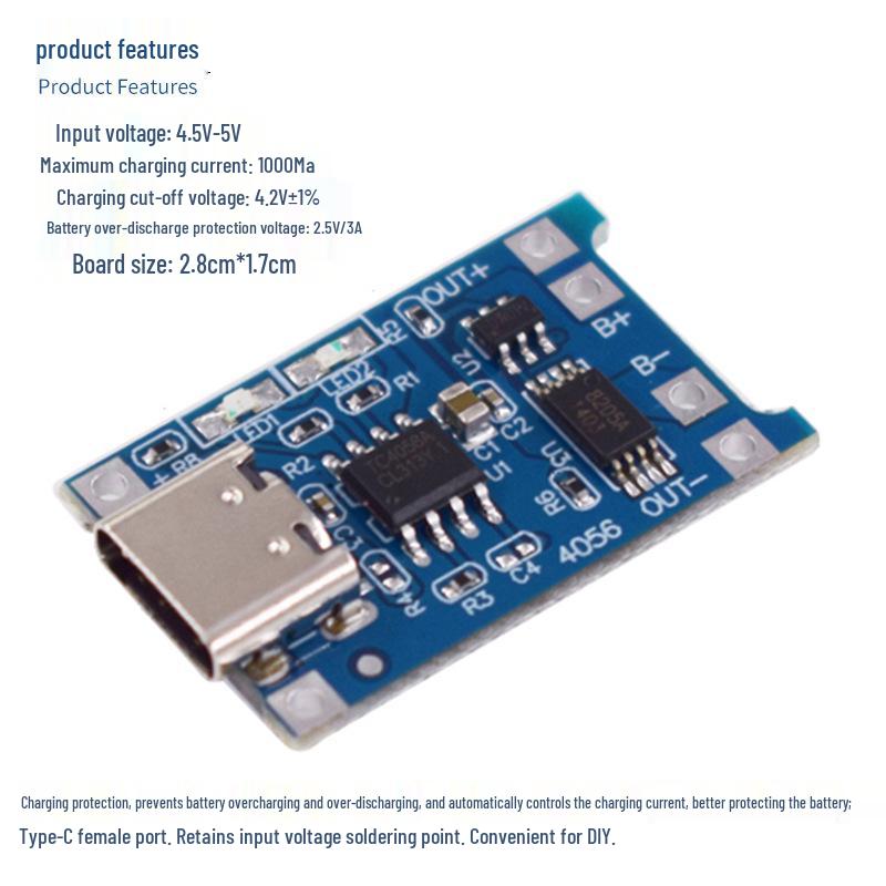 TP4056 1A Lithium Battery Charger with Type-C USB Interface & Protection