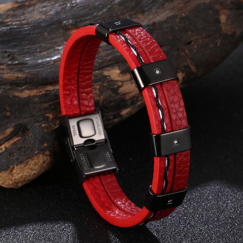 Luxury Men Bracelet Leather Stainless Steel Bangles Charm Accessories Fashion Men's Jewelry Boyfriend Gift
