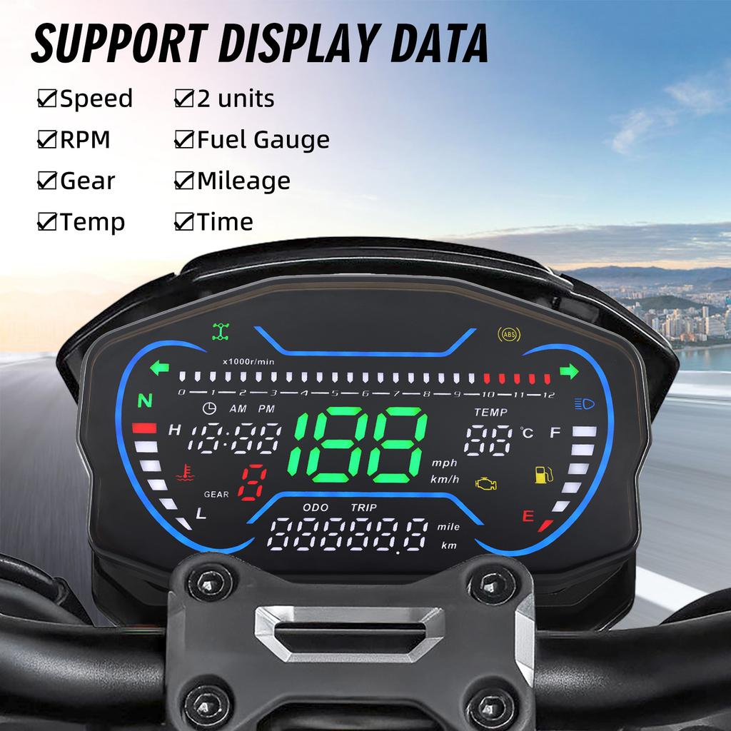 Universal Digital Motorcycle Speedometer LED Dashboard RPM Tachometer Motorcycle Instrument Water Temp Clock Gear Customized