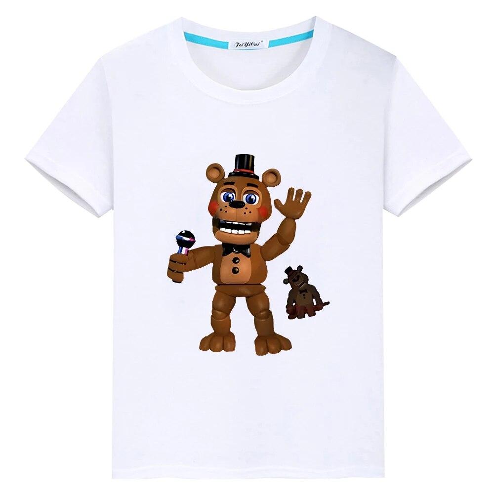 

Футболки с принтом FNAF, топы из 100% хлопка с короткими рукавами, футболка с аниме «Медведь Кролик», Kawaii Games, футболки y2k, цельная детская одежда для девочек 100 белый