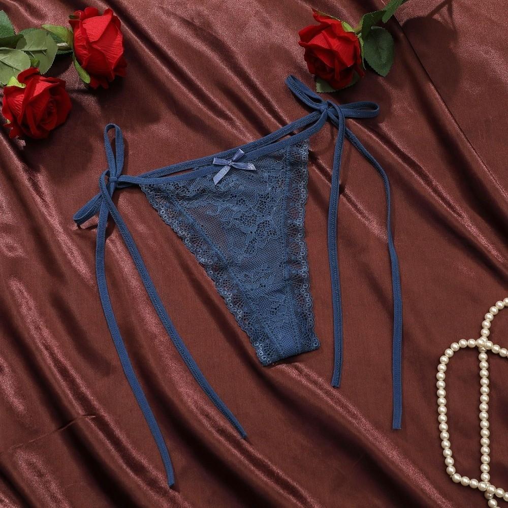 Adjustable Waist Strap Bow Lace Flower Transparent Briefs Low Waist Romantic T Panties Lady