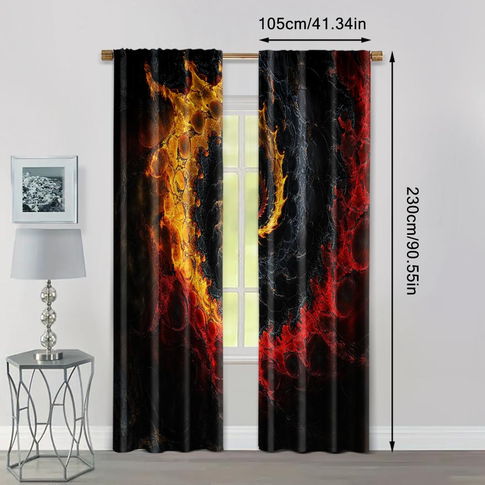 2pc, Window Curtains Rotate Red and Yellow Machine Washable Polyester,Without Electricity Festive Backdrops Perfect for All