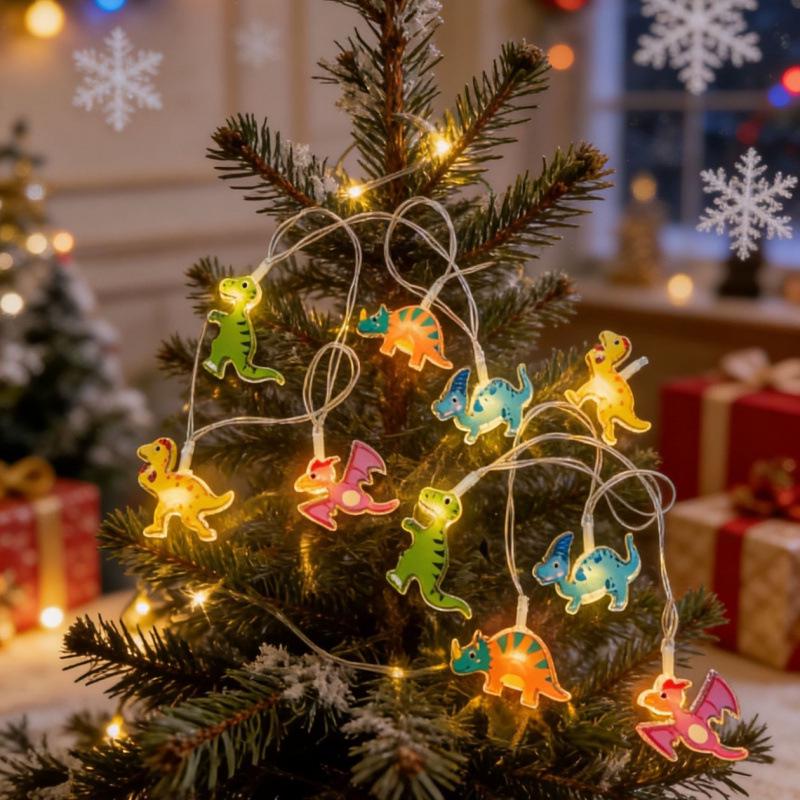 Battery-Operated Dinosaur String Lights - Colorful Kids' Room Decoration & Outdoor Night Light