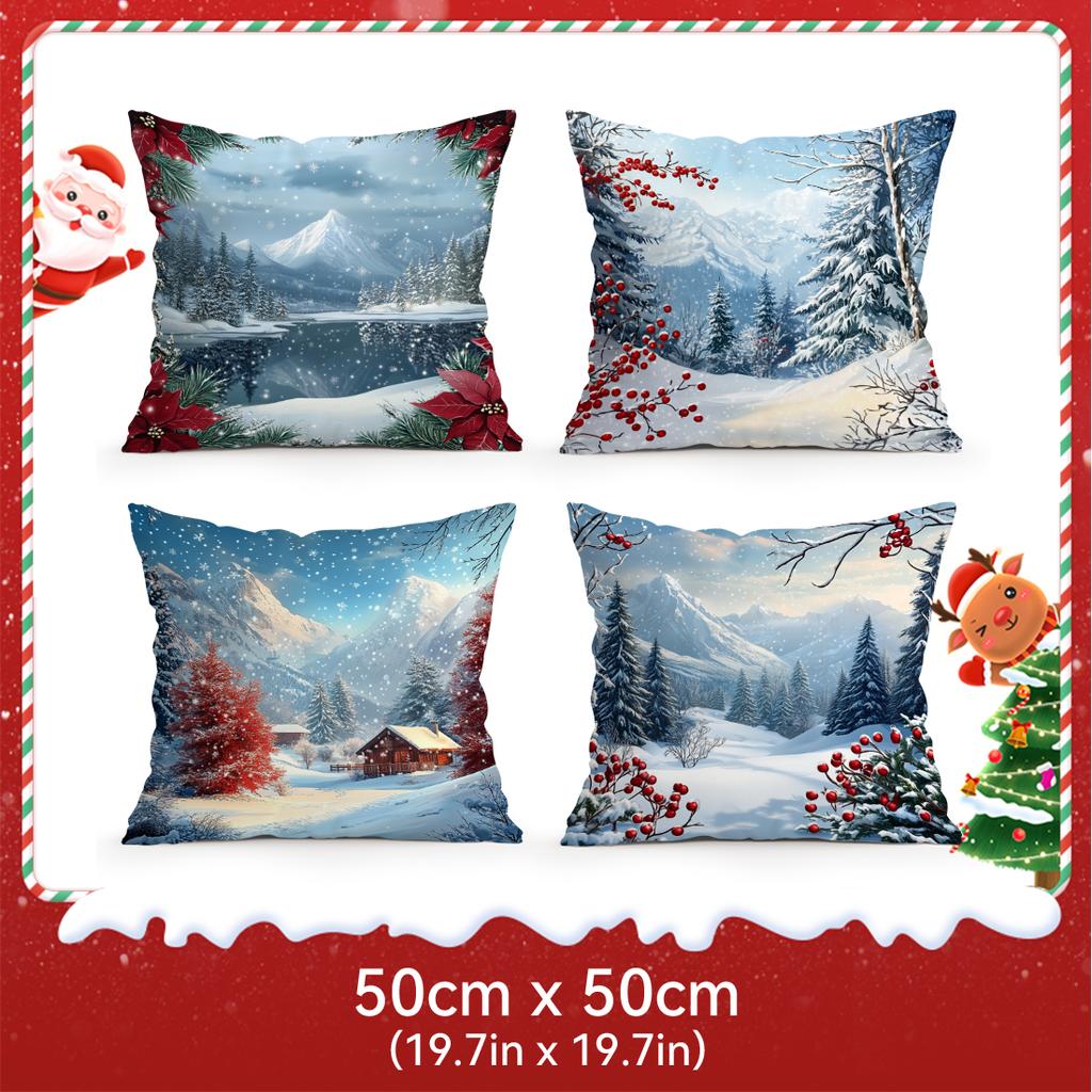 Winter Snow Scenery Pillowcase Printed Polyester 40/45/50Cm Throw Pillowcover Decorative Sofa Cushion Pillowslip Home Decor