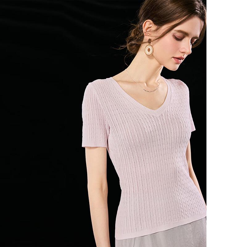 Wudao Women's Twist Knit V-Neck T-Shirt