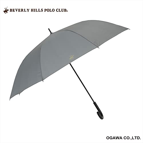 Ogawa (Ogawa) BHPC (Beverly Hills Polo Club) Long Umbrella, Gray, Solid Color, Large Size, One-Touch Jump Closure, Brand Logo, Simple Design, 71159