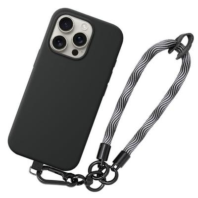 Case - for iPhone - 16 Pro - Black Silicone - Removable Grey Bracelet - Anti-Scratch