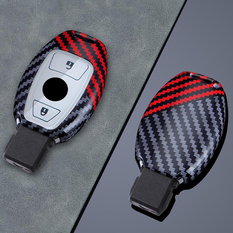 2/3 Buttons for Mercedes Benz A B C E S G Class W204 W205 W212 W213 GLC GLA CLA Carbon Fiber Car Key Case Cover Shell Keychain