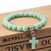 Turquoise Lava Stone Cross Pendant Bracelet with Elastic Cord 