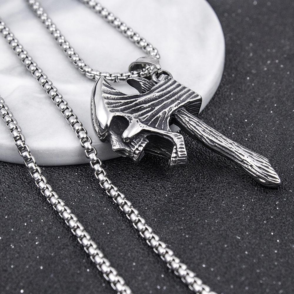 Nordic Viking Axe Skull Necklace 350