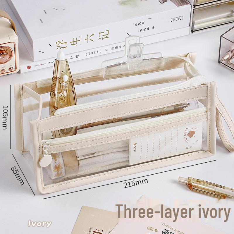 Large Capacity Transparent Three-Layer Pencil Bag for Students