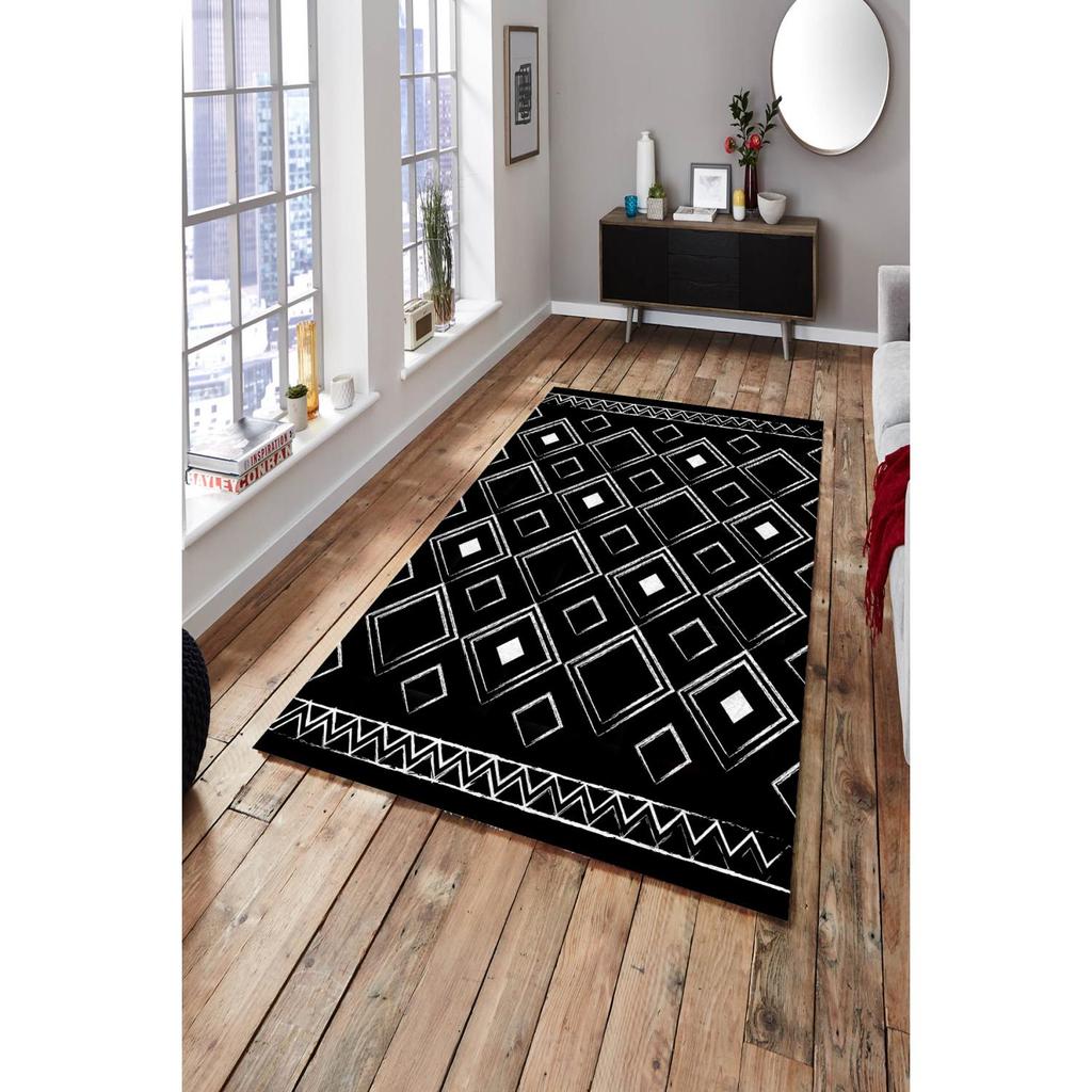 Buy Ethnic Patterned Black and White Carpet NonSlip Carpet Machine