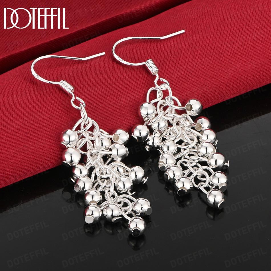 925 Sterling Silver Grape Bead Pierced Earrings Fashion Jewelry