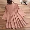 Floral Lace Hem Blouse Women Half Sleeve Hollow Out Stitching Buttons Decor