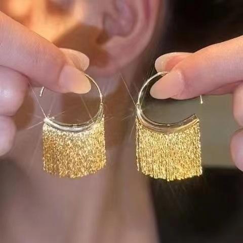 Fashionable Scalloped Tassel Earrings, Metal Chain Drop Earrings, Fashion Jewelry for Women and Girls