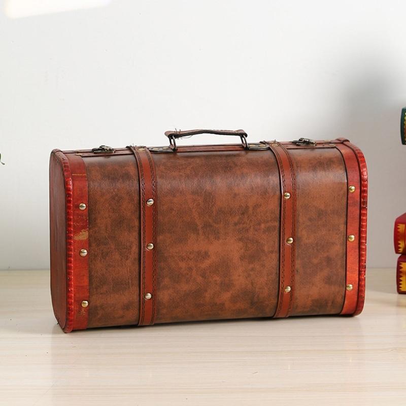 Wooden Trunk Faux Leather Handle Carrying Case Portable Storage Container For Jewelry Cosmetics And Collectibles