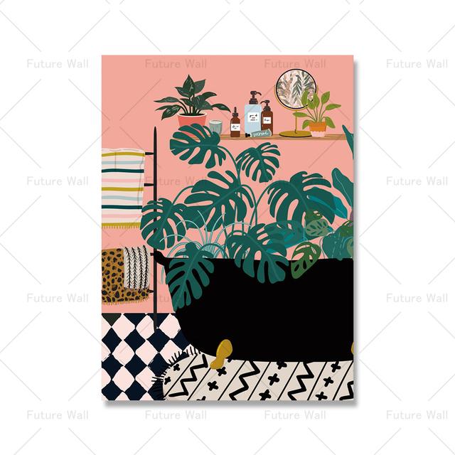 Tropické rostliny Loo Koupelnové rostliny Severský plakát Dekorace se zelenými listy