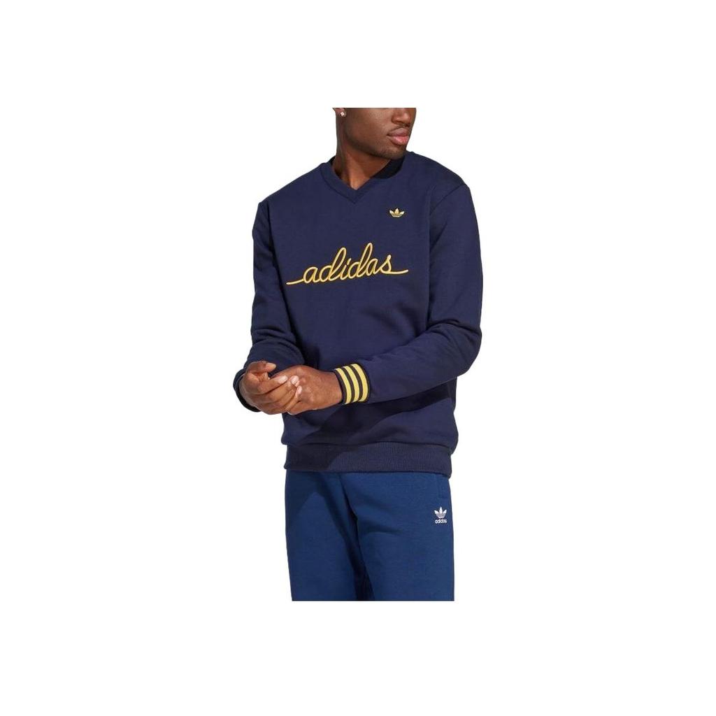 adidas Originals Buchstabenstickerei Gestreifter Rundhals-Pullover Langarm-Sweatshirt Herren-Sweatshirt Dunkelblau IR7596