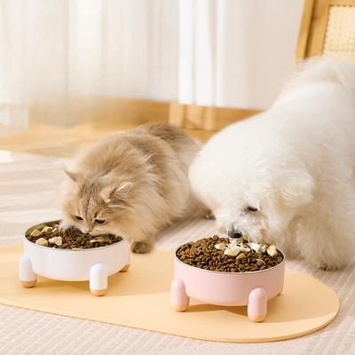 Pet Stainless Steel Dog Bowl Four-legged Anti-skid Food Bowl  Anti-knock Over Pet Bowl Non-black Chin High-leg Cat Bowl