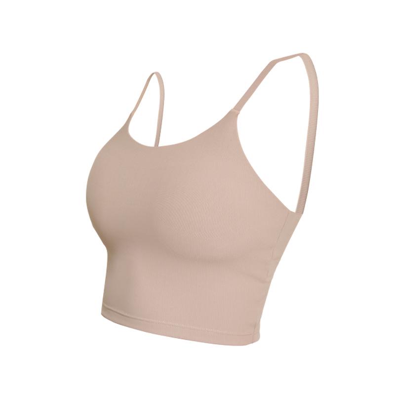 Ribbed Spaghetti Strap Sports Bra with Stylish Back for Women's Fitness and Yoga