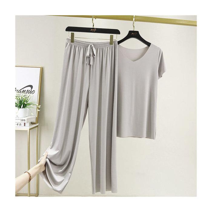 Summer Fashion Ice Silk Suit Women's Sports Casual Wide Leg Pants Short Sleeve Two-piece Set Western Style