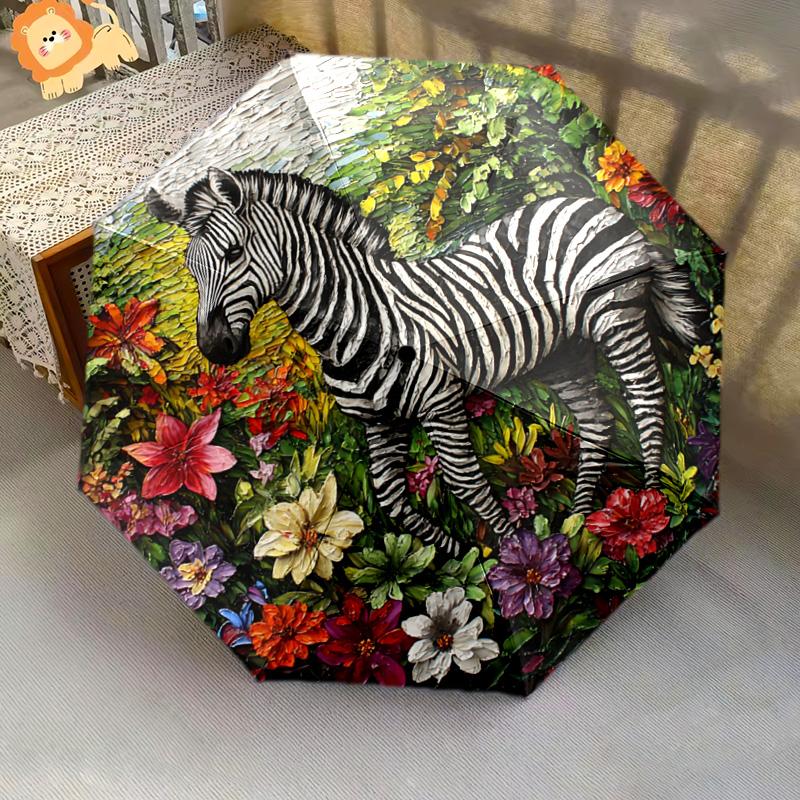 1 PC Automatic Folding Umbrella - Zebra Artwork Pattern, Portable & Foldable Design with 8 Ribs, Christmas Birthday Gifts