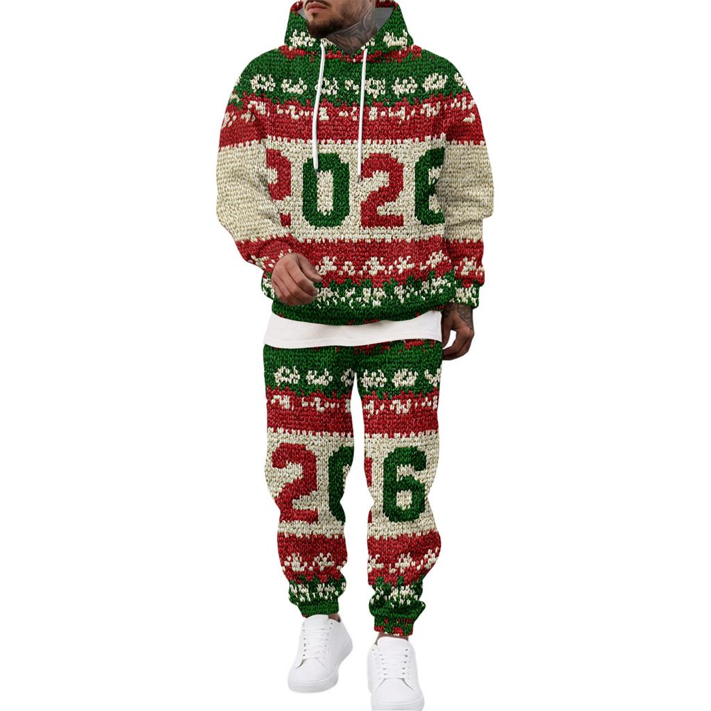 Men's Casual Sweatshirt Set for Fall Winter with Patterned Design, Comfortable Everyday Wear