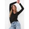 Black 100% Cotton Regular/normal Fit Basic V-neck Long Sleeve Knitted T-shirt Twoaw21ts0099