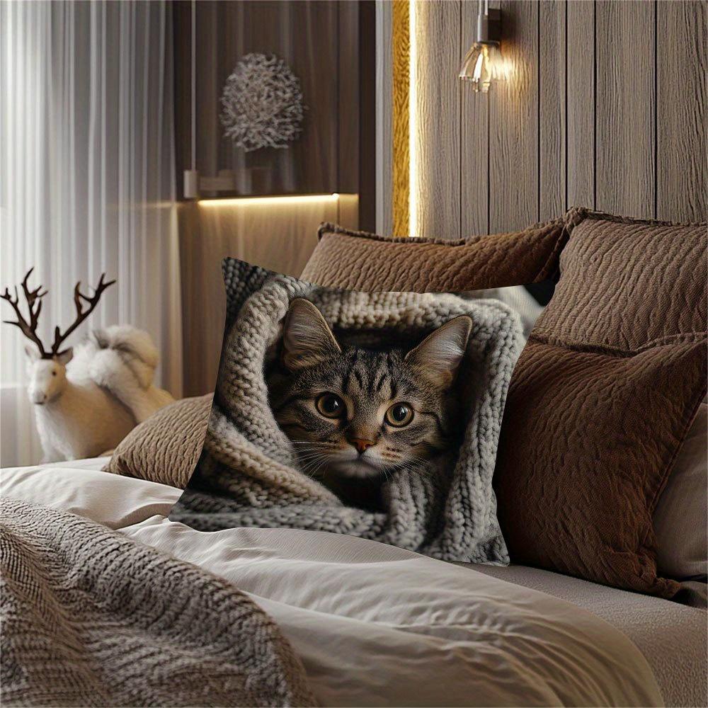 Cat Pillow Cover - Home Decor Perfect Gift For Valentine'S Day,Thanksgiving, And Christmas, Without Pillow Insert Pillow Case1Pc