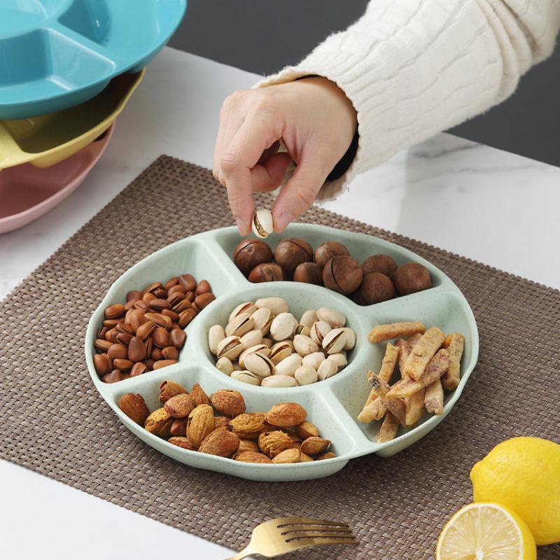 Compact Round 5 Compartments Tray Versatile Divided Platter for Fruit Nuts and Perfect Hosting