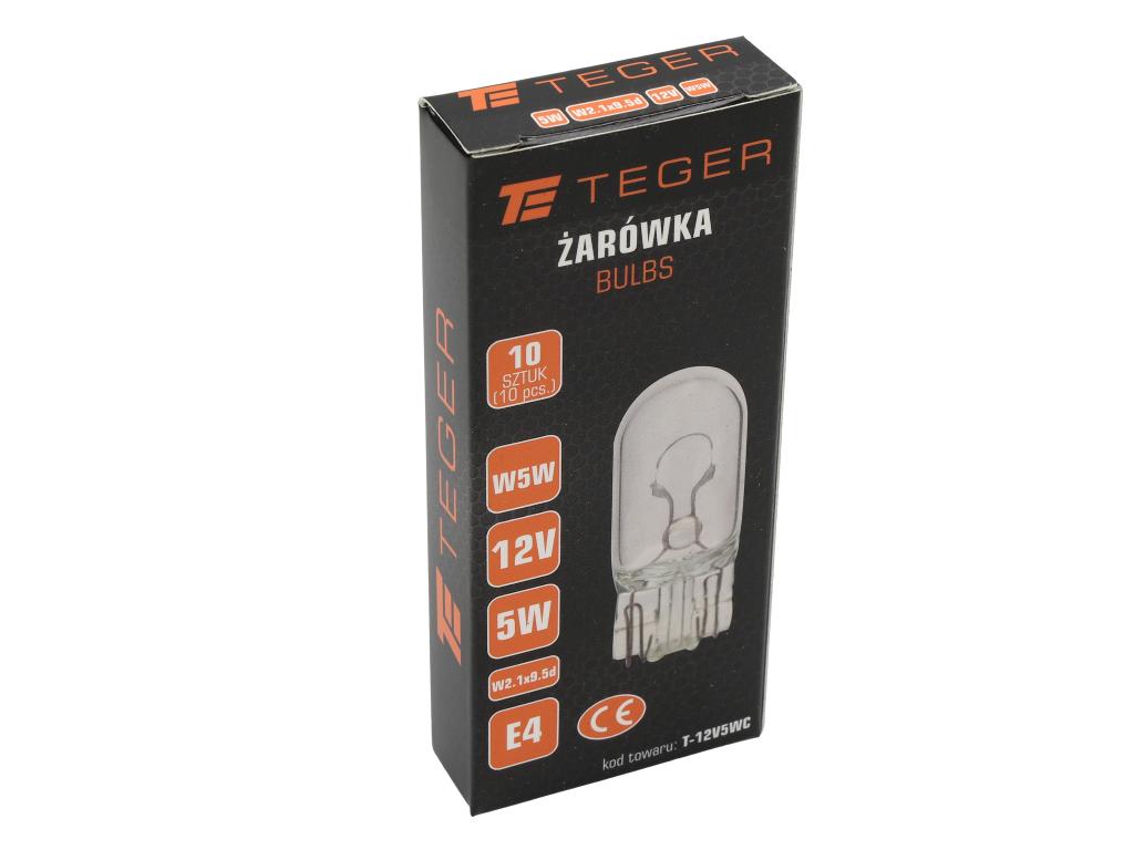 12V 5W All-glass Bulb W2.1x9.5d TEGER, (sold In Packs of 10)
