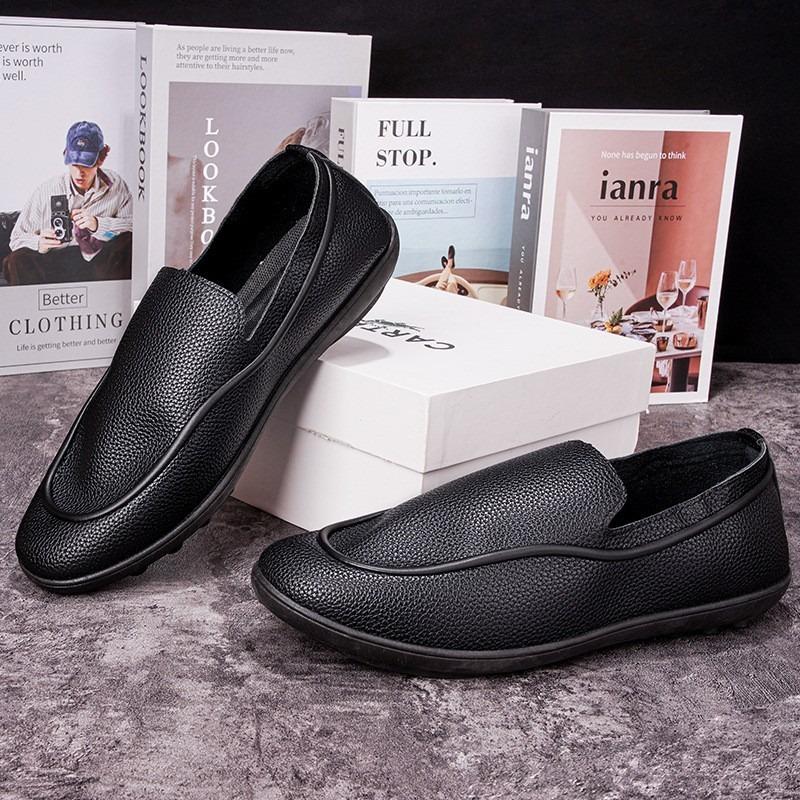 Men's Leather Shoes Summer New Soft-soled Soft-sided Casual Shoes Flat-soled Light and Comfortable Lazy Black One-pedal Doudou Shoes