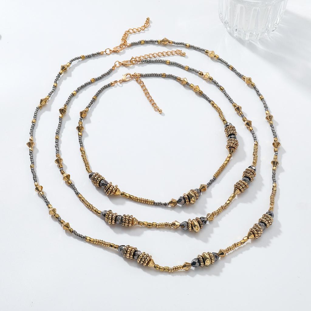 3Pcs/set Vintage Multi-layer Stone Beaded Necklaces for Women Fashion Jewelry Neck Accessories