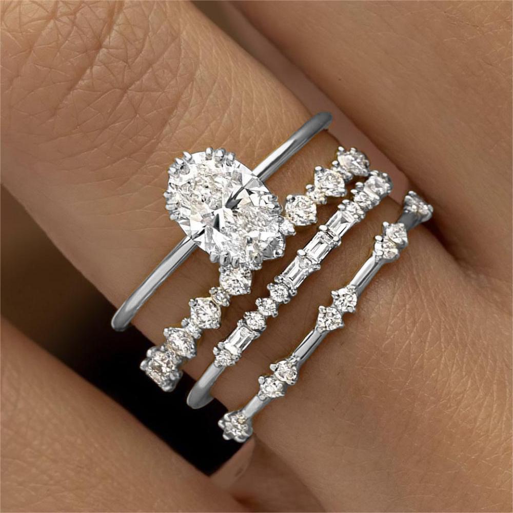 Sanjie Wish Luxury Zircon Flower Jewelry Set: European & American Style Engagement and Anniversary Rings (4-Piece)