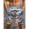 Men's Beach Shorts, Shark Print - Features 3D Shark Design, Lightweight Material