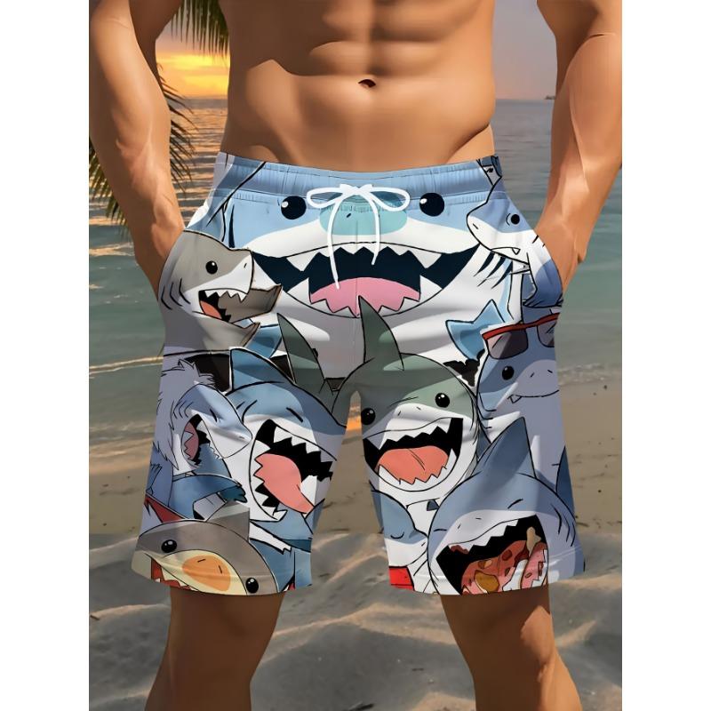 

Men s Beach Shorts, Shark Print - Features 3D shark design, lightweight material S